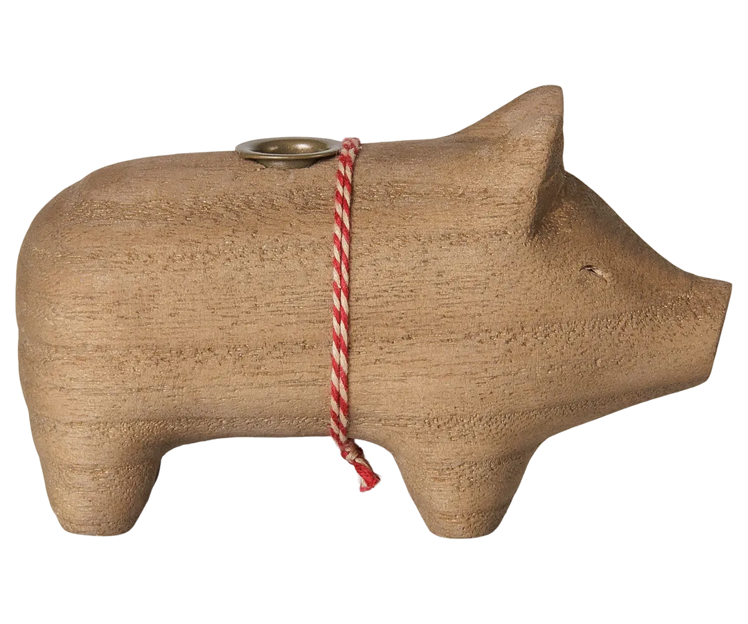 Maileg - Kerzenständer aus Holz, Schwein, Klein - Natur