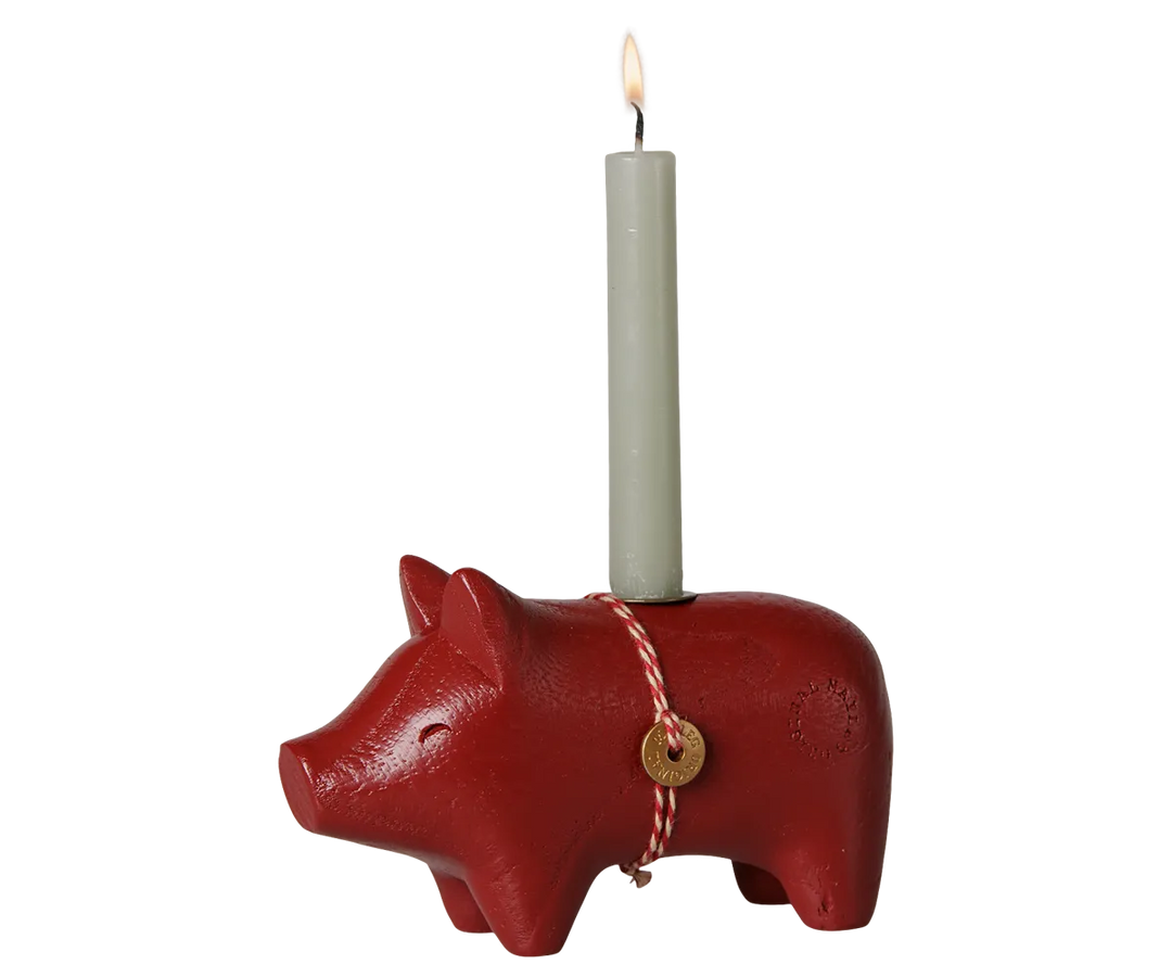 Maileg - Holzkerzenhalter, Schwein, Klein - Rot