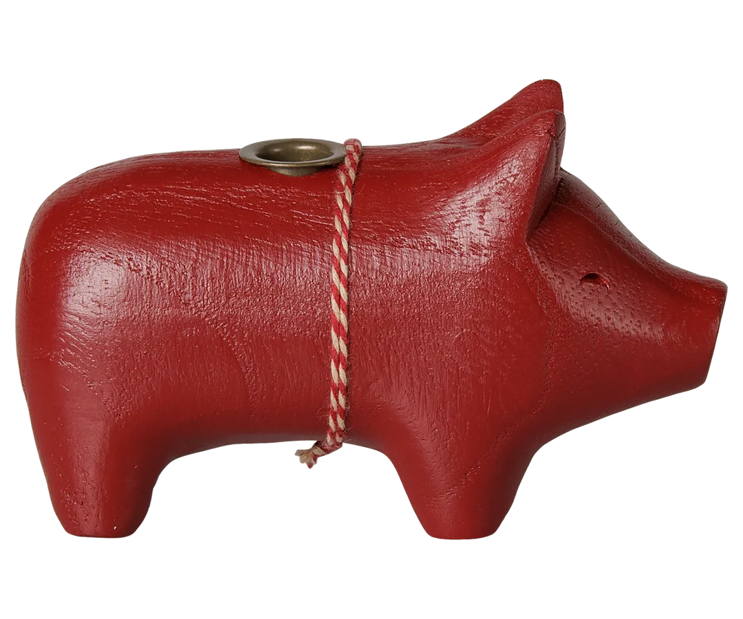 Maileg - Holzkerzenhalter, Schwein, Klein - Rot