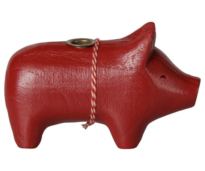 Maileg - Holzkerzenhalter, Schwein, Klein - Rot