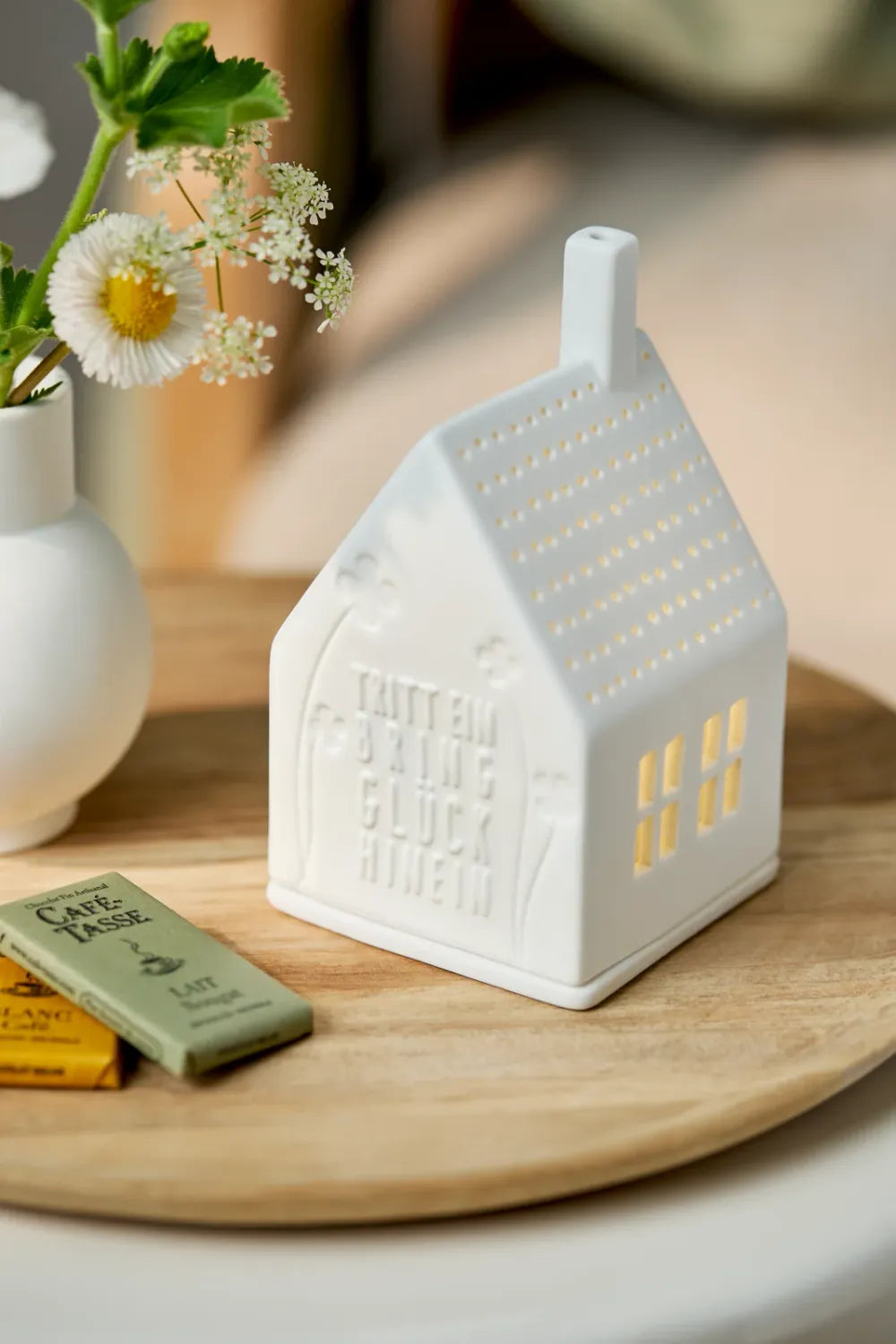 Räder Lichthaus Porzellan Tritt Glück Weiß 13 cm