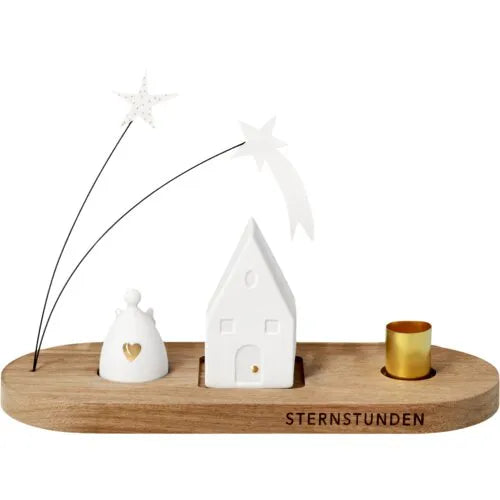 Räder Kerzenhalter Winterstadt Haus Holz Braun