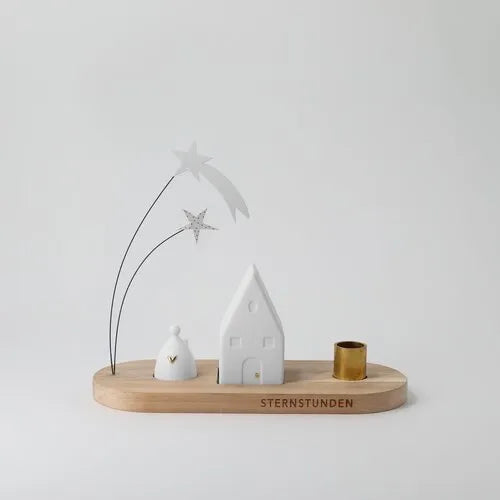 Räder Kerzenhalter Winterstadt Haus Holz Braun
