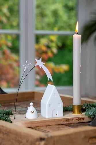 Räder Kerzenhalter Winterstadt Haus Holz Braun