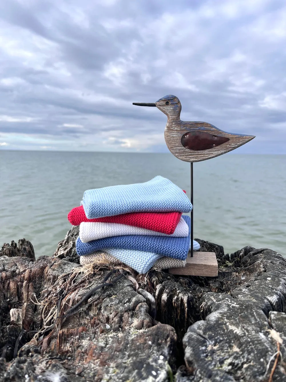 Solwang - Gestrickte Wischtücher Weiss/Blau Kombi BIO
