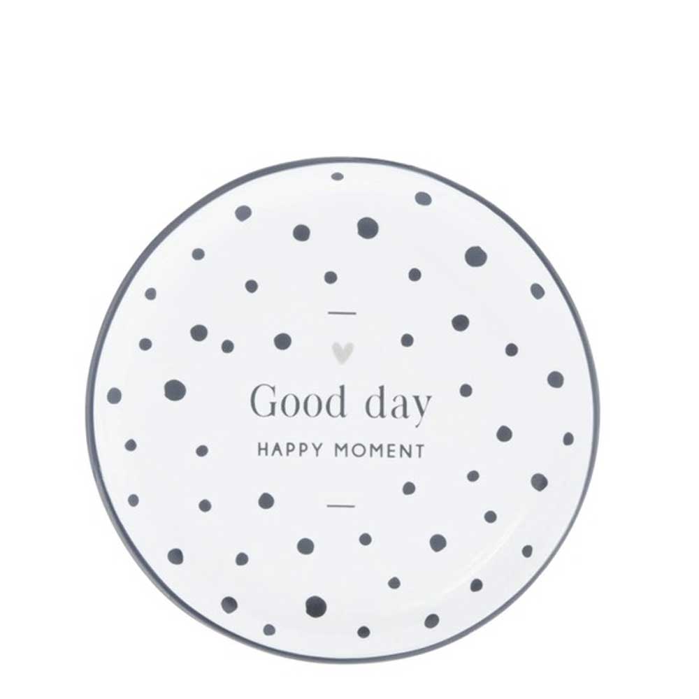 Ein Teller mit der Aufschrift Bastion Collections – Teller Mini Good Day darauf.