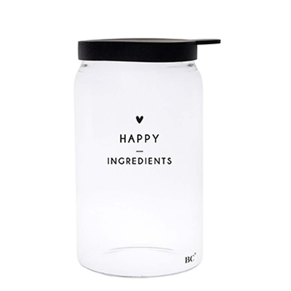 Ein Glas mit der Aufschrift Bastion Collections – Vorratsglas Small Happy Ingredients darauf.