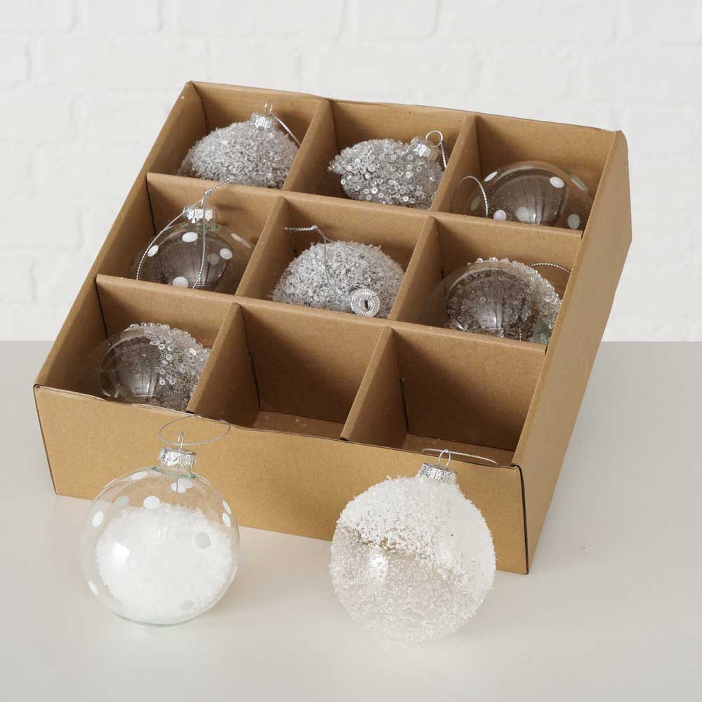 Boltze Weihnachtskugeln Schneezauber – 9 teilig 8 cm – Alsaba