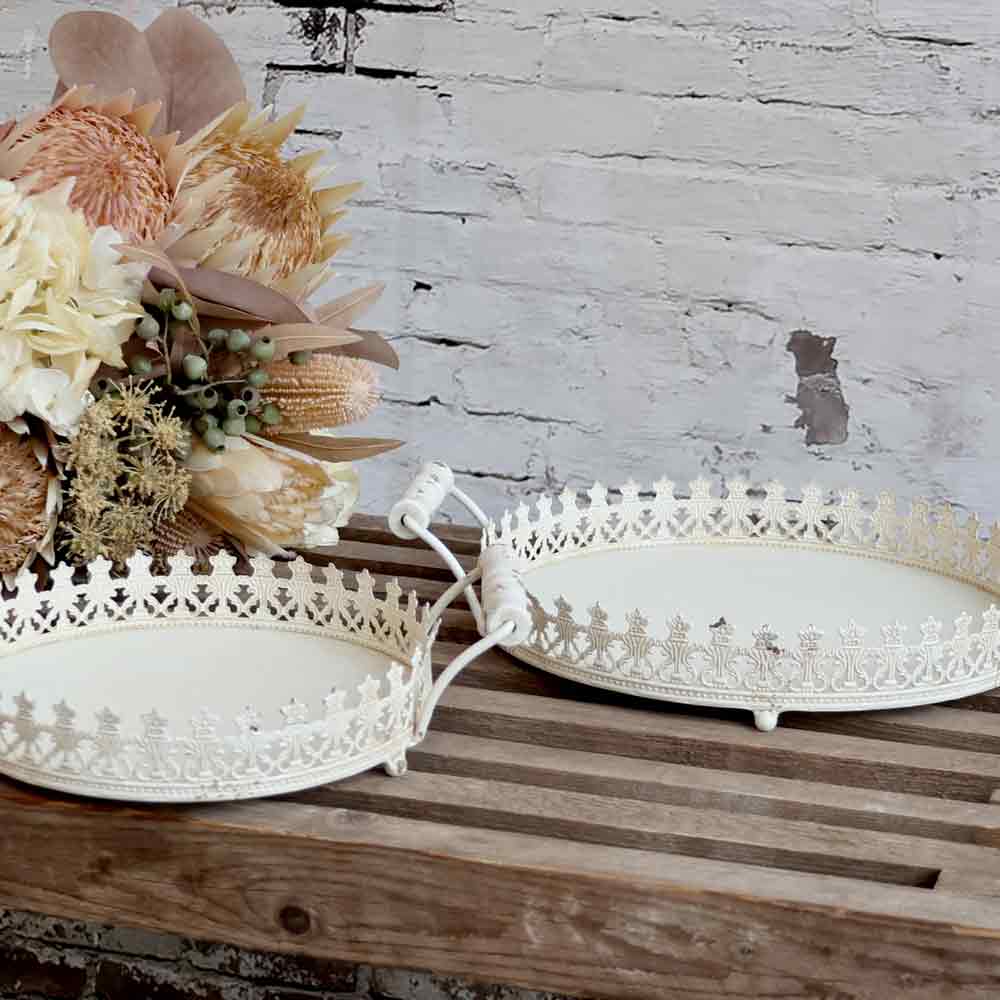 Chic Antique Tablett Henkel – Dekorkante Creme – Alsaba