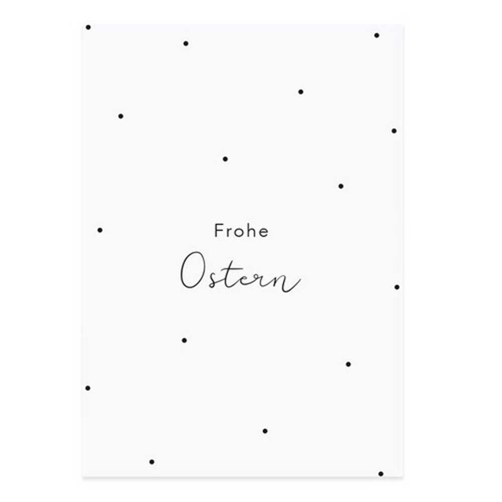 Ein schwarz-weiß gepunkteter Eulenschnitt - Postkarte Frohe Ostern mit dem Wort frohe Ottern.