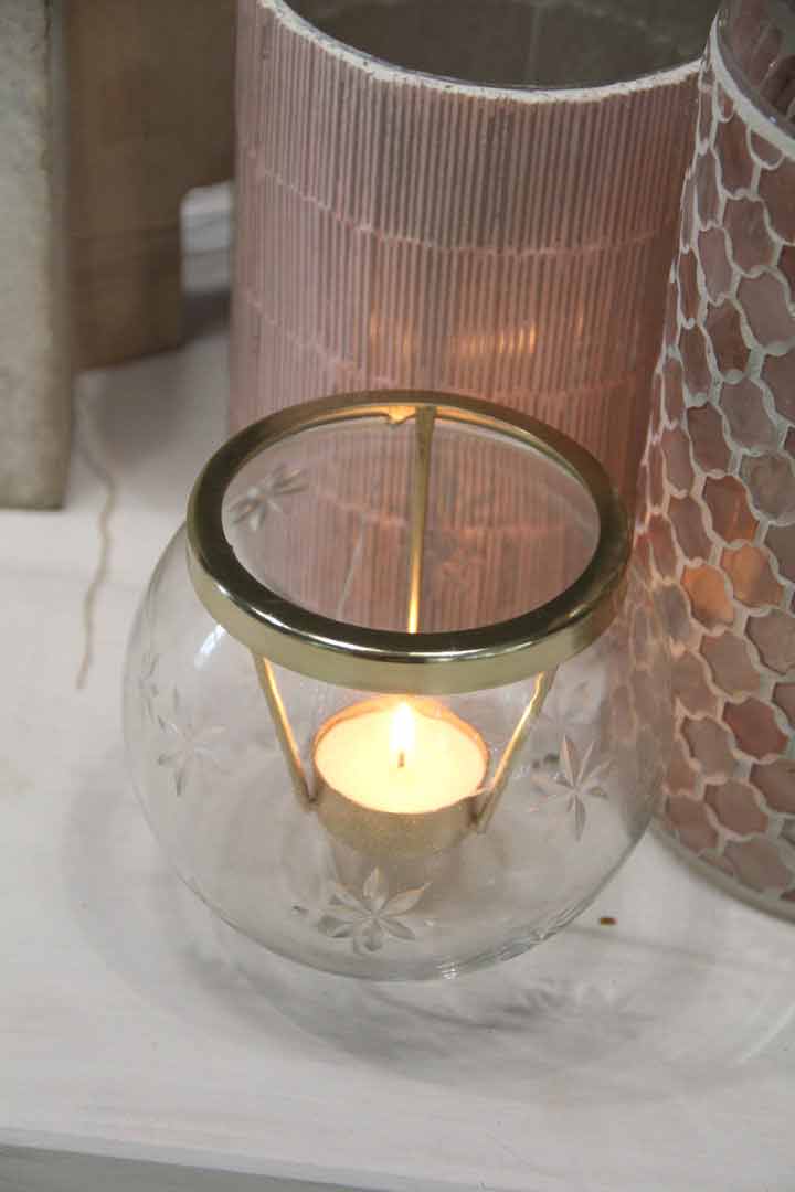 VL Home - Glaskugel mit Goldaufsatz für Teelicht Ø 13 cm