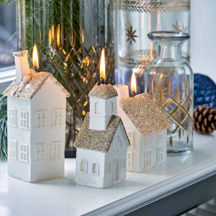 GreenGate Haus Kerze white mit Glitzer XS – Winterzauber – Alsaba