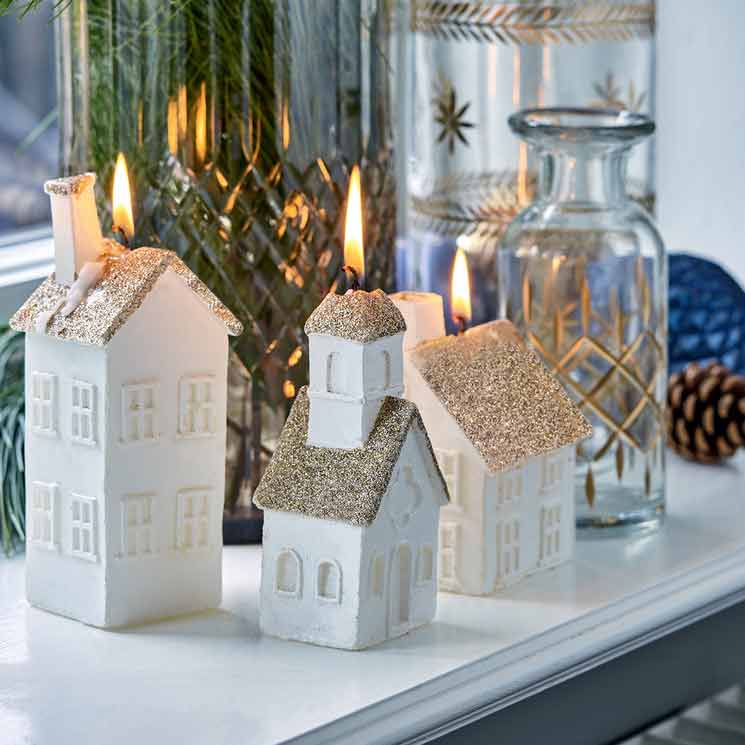 GreenGate - Haus Kerze white mit Glitzer small