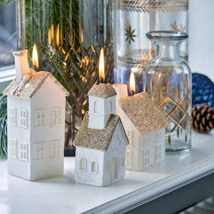 GreenGate - Haus Kerze white mit Glitzer medium
