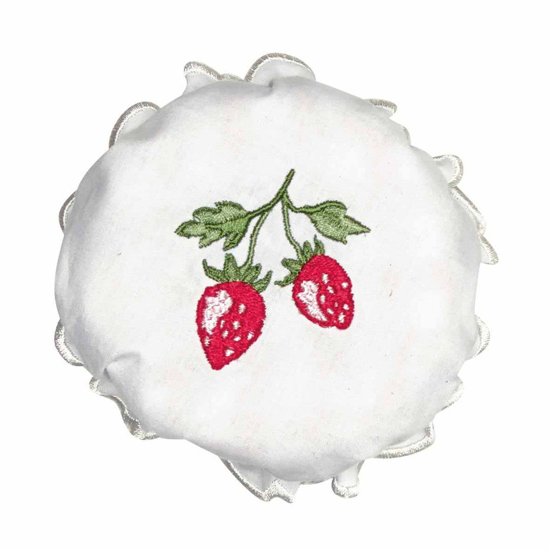 GreenGate - Strawberry Marmeladenglasbezug white mit Stickerei