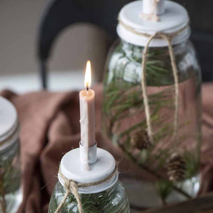 Ib Laursen - Kerzenhalter für dünne Kerzen Metalldeckel länglich weiß