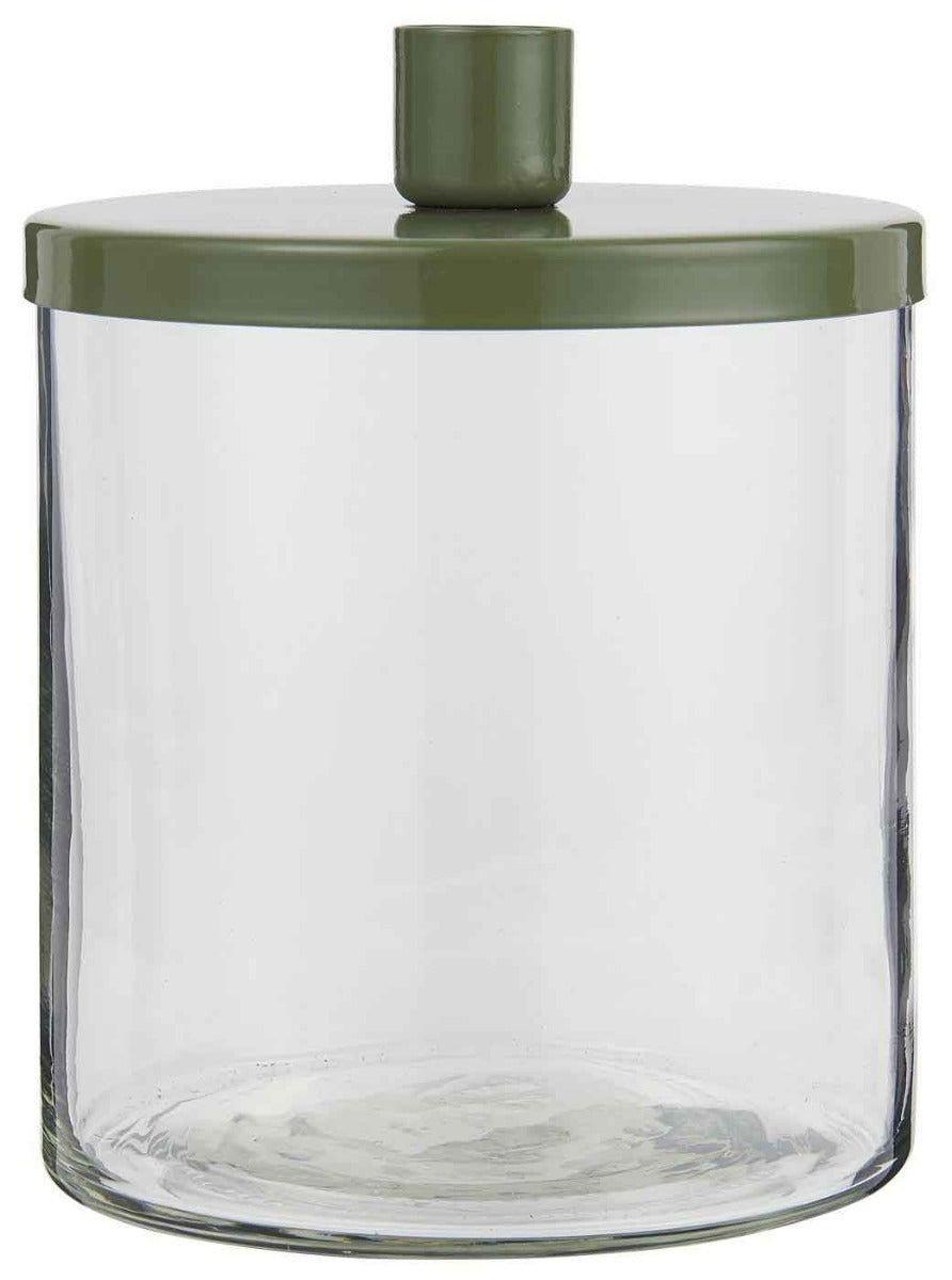 Glas‑Kerzenhalter mit grünem Deckel 16,5 cm – Alsaba