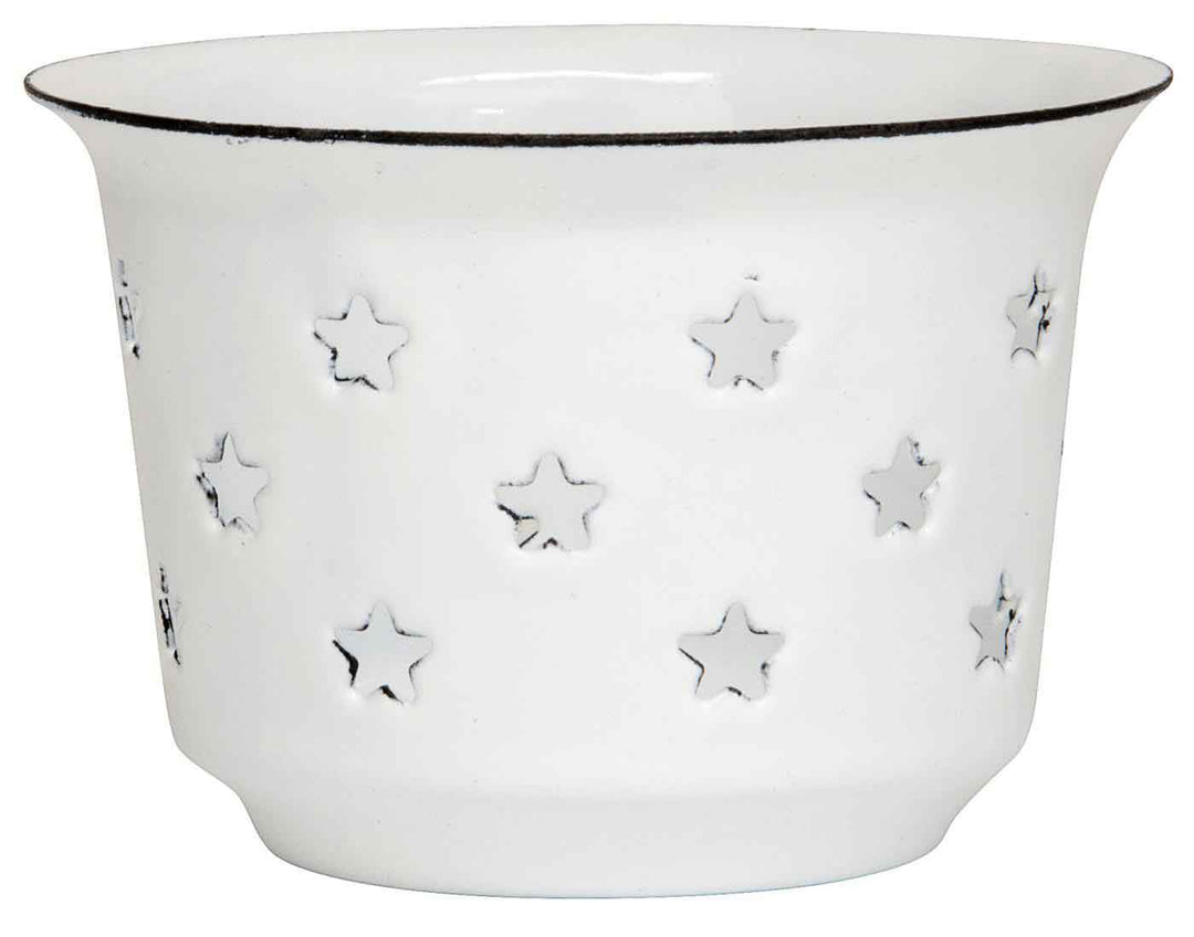 Ib Laursen - Kerzenhalter für Teelicht mit Sternen Emaille weiß