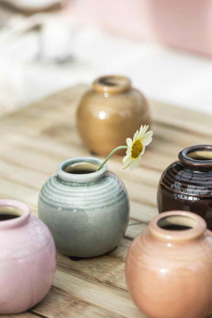 Ib Laursen - Vase mini mit Rillen krakelierte Oberfläche braun