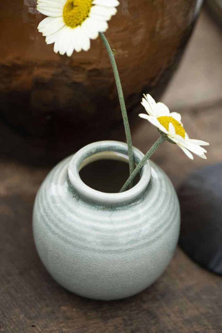 Ib Laursen - Vase mini mit Rillen krakelierte Oberfläche grün