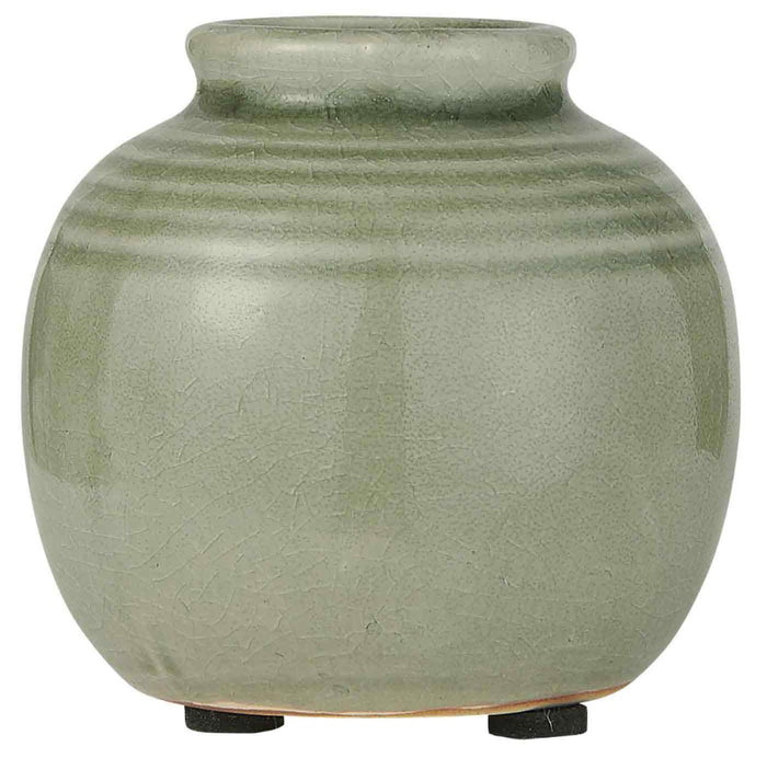 Ib Laursen - Vase mini mit Rillen krakelierte Oberfläche grün