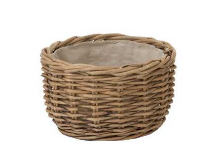 J-Line - Brotkorb rund aus Weide mit Leinenbezug auf weißem Hintergrund.