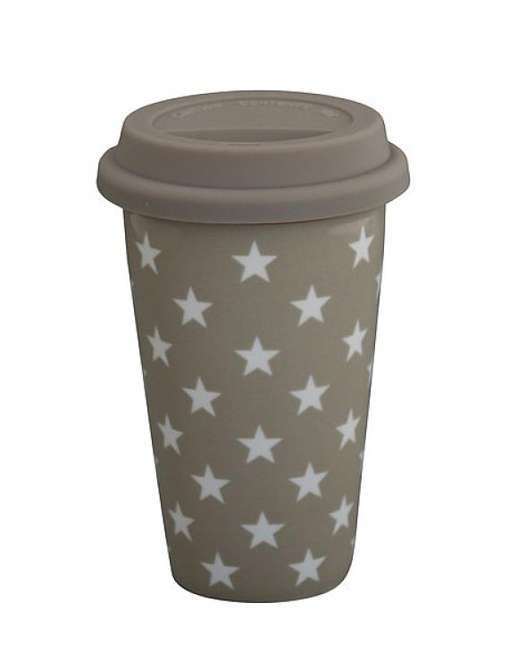 Krasilnikoff - Becher Coffee to go in Grau mit Sternen (Travel Mug)
