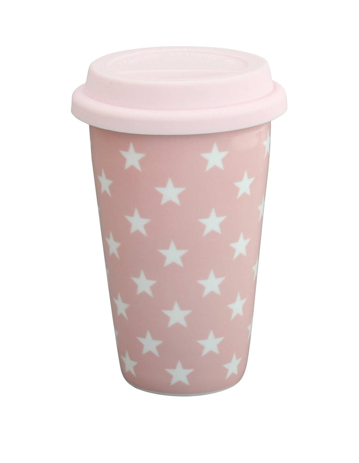 Krasilnikoff - Becher Coffee to go in Pink mit Sternen (Travel Mug)