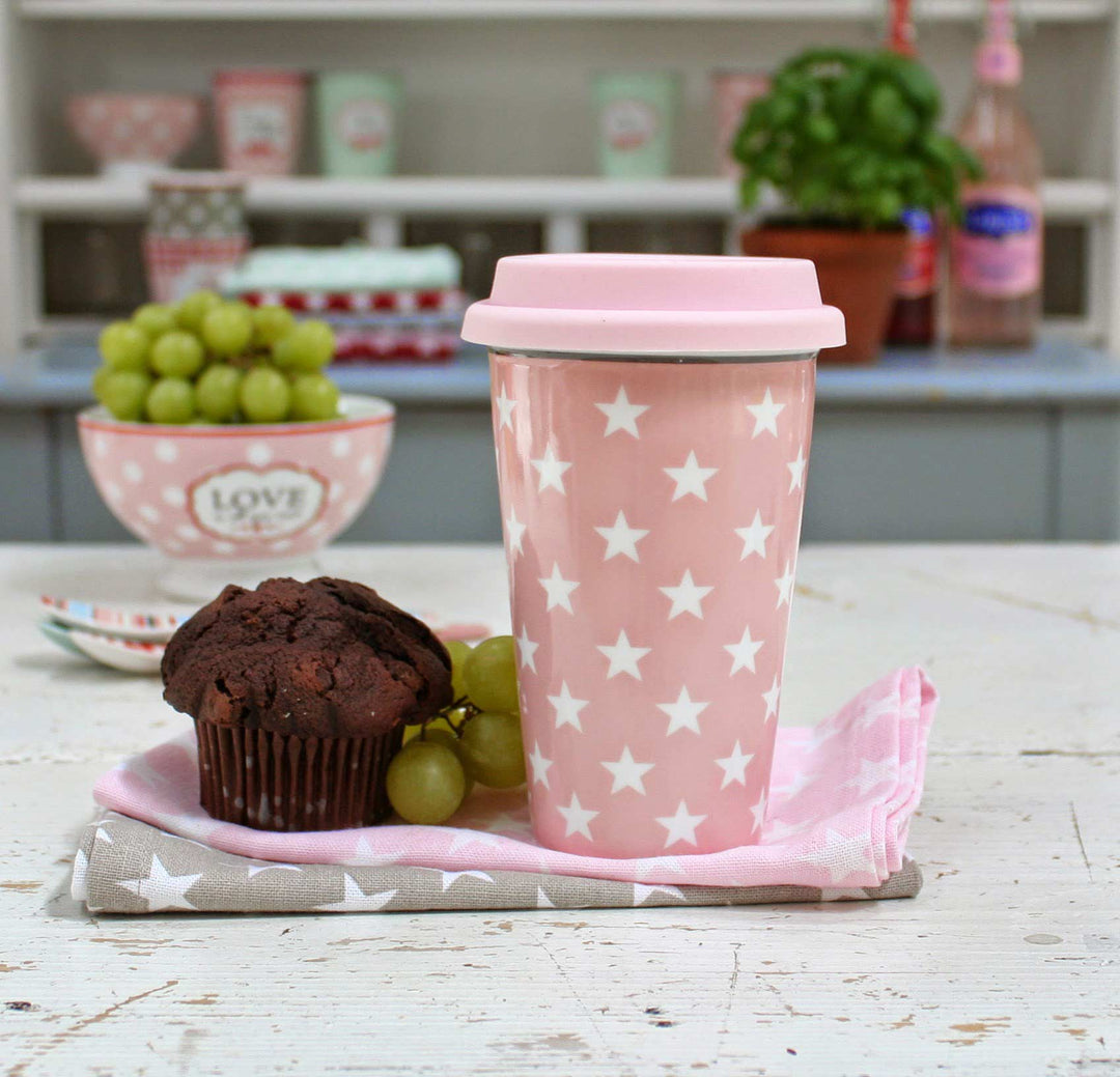 Krasilnikoff - Becher Coffee to go in Pink mit Sternen (Travel Mug)