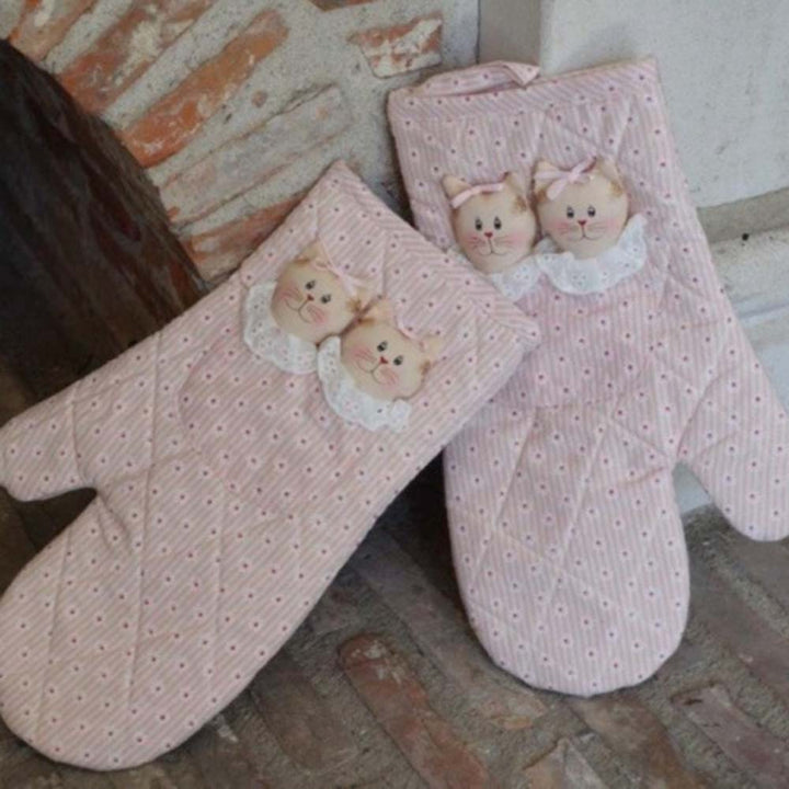 La Galleria - Ofenhandschuh mit zwei Katzen 2er-Set pale pink