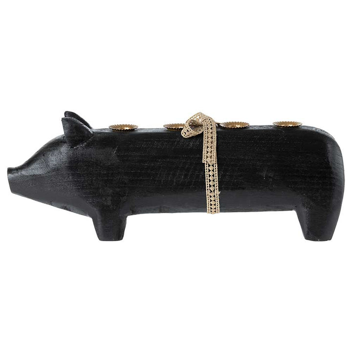 Maileg - Schwein Adventskerzenhalter Kerzenhalter aus Holz Large schwarz
