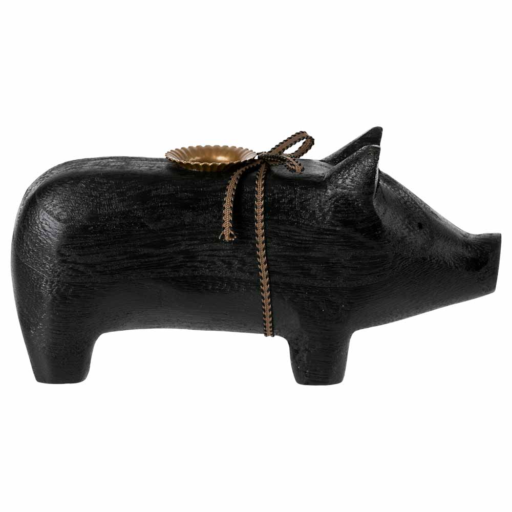 Maileg - Schwein Kerzenhalter aus Holz Medium schwarz 2022