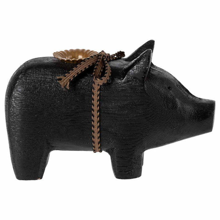 Maileg - Schwein Kerzenhalter aus Holz Small schwarz 2022