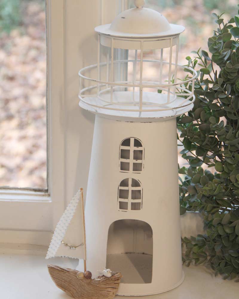 VL Home - Leuchtturm weiße Dekoration Landhaus Höhe: 43 cm